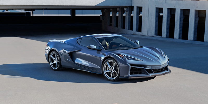 Corvette parked in modern city garage